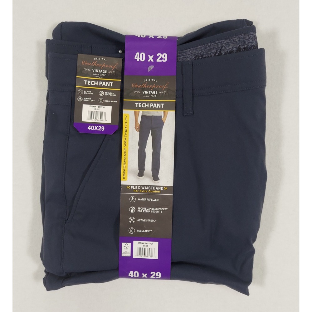 Weatherproof Vintage Men's Tech Pants 40x29 Blue Stretch Water Repellent NWT